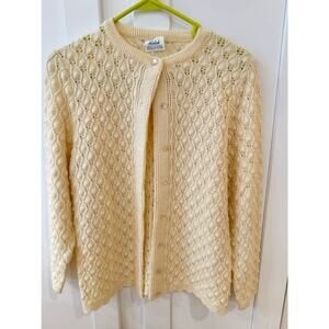 Vintage 1960's Wintuk Knit Cream Sweater Cardigan Cottagecore Size M